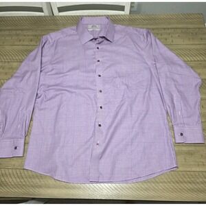 Murano Slim Fit Dress Shirt 18 34/35 Purple White Micro Check Houndstooth L/S